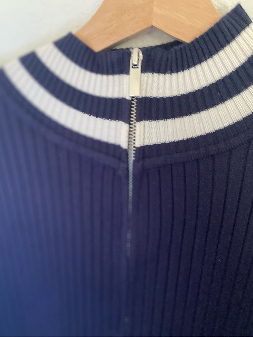 Hippie Rose Navy and White Ribbed Zip-Front Jersey Top